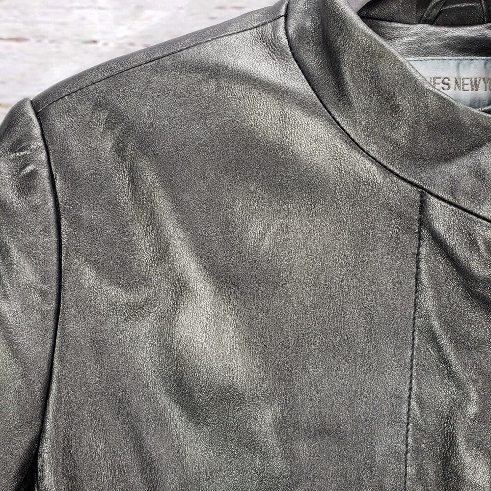 Jones New York Women's Gray Soft Leather Button Front Jacket Size 8 - Picture 7 of 15